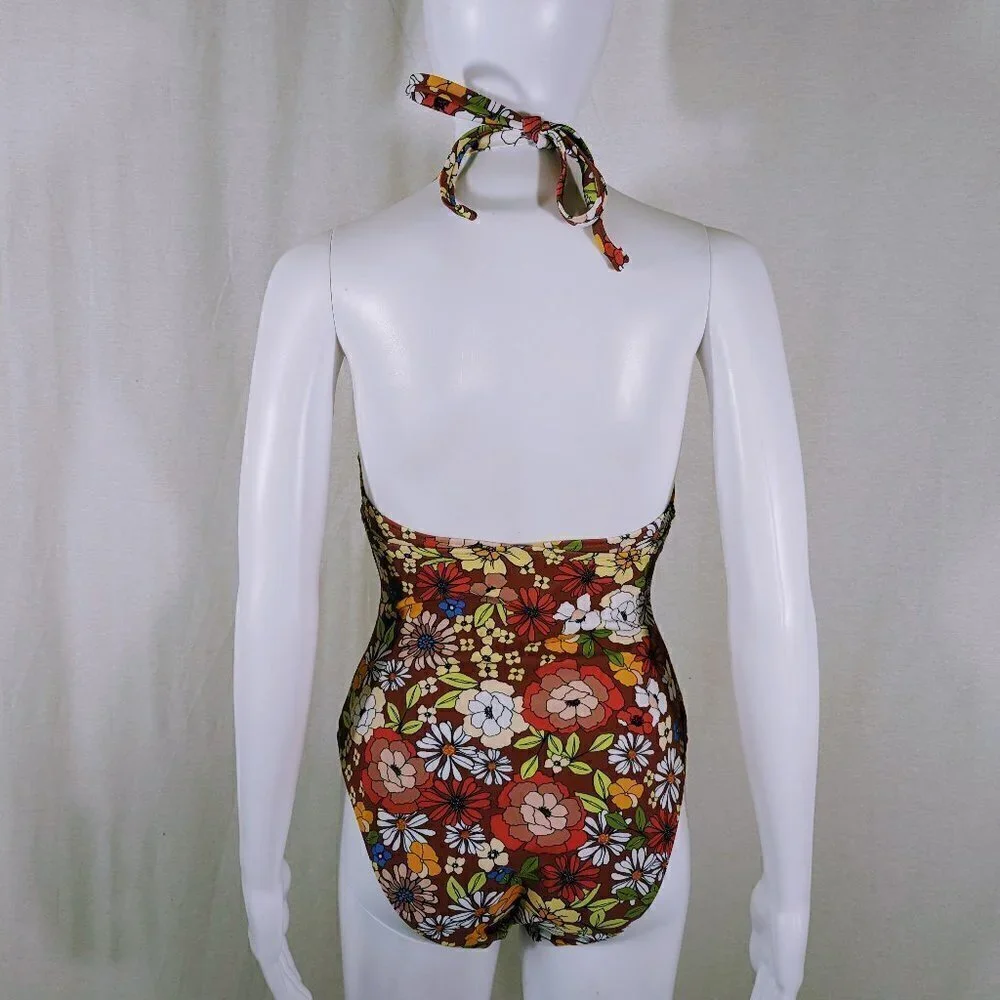 Adore Me Floral One Piece Halter Swimsuit Size Medium